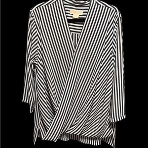 Michael Kors Black and White Striped Wrap-Style Tunic